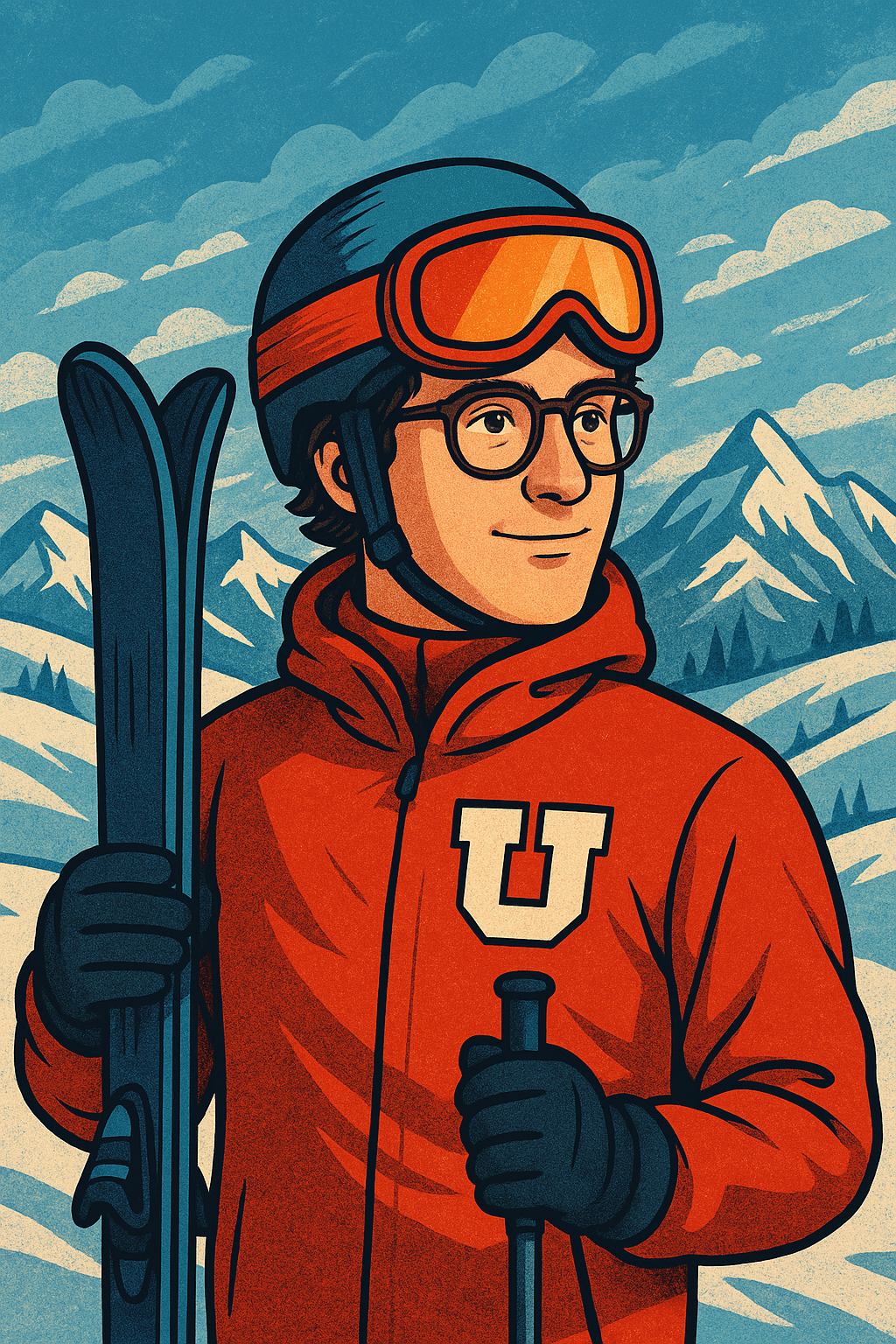 AI generated image of lab lead Faroughi in ski apparel