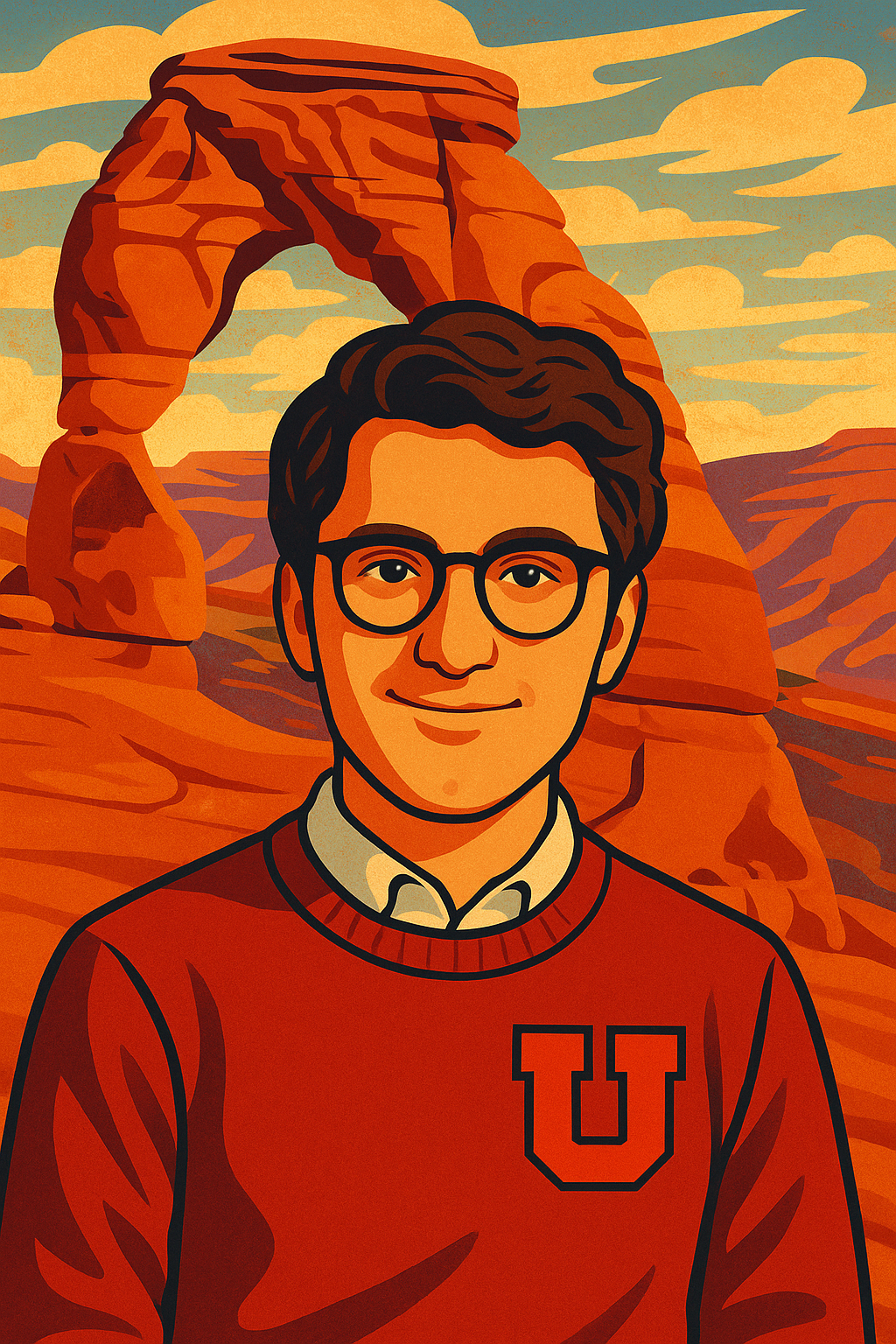 AI generated image of lab lead Faroughi in Arches national park AI generated image of lab lead Faroughi in Arches national park